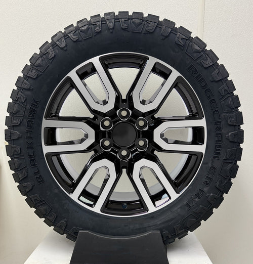20" Black and Machine AT4 Style Wheels Rugged Terrain Tires GMC Sierra Yukon SET0