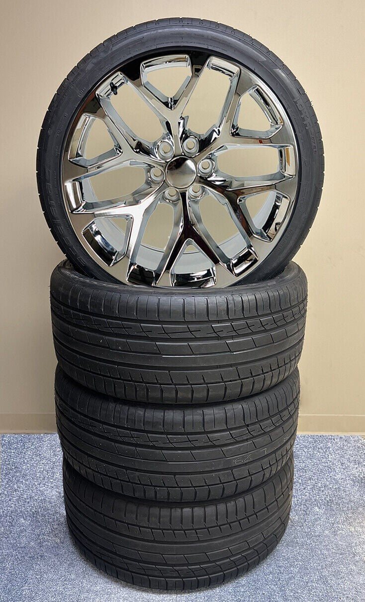 Chrome 24" Snowflake Wheels H/T Tires Chevy Silverado Tahoe GMC Sierra Yukon0