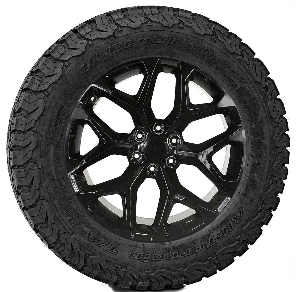 GMC 20" Gloss Black Snowflake Wheels BFG AT Tires 2000-2026 Sierra Yukon Denali0