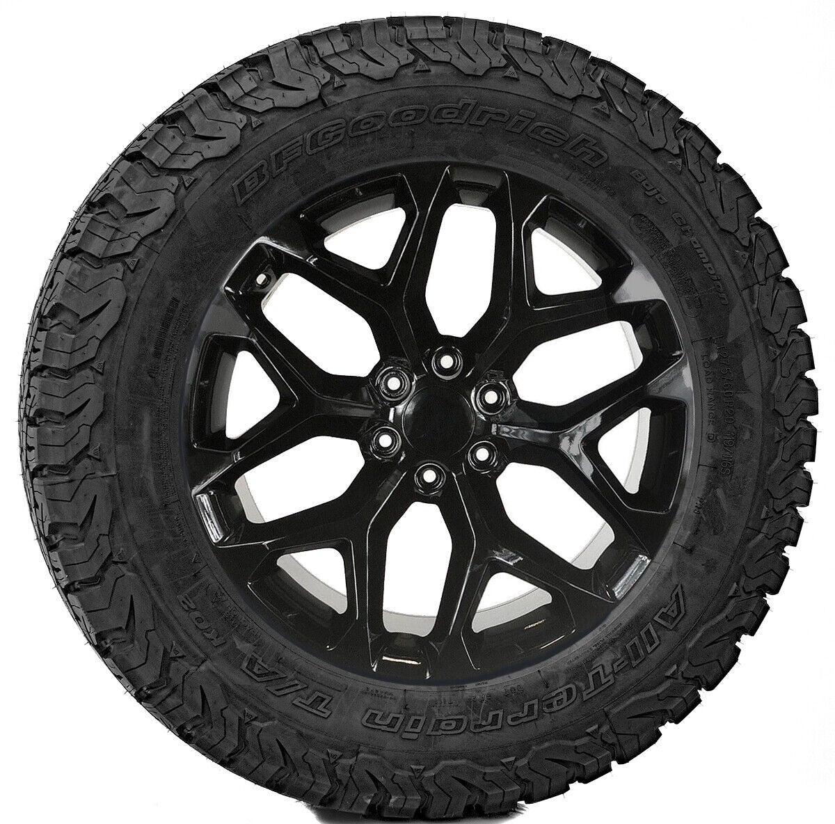 GMC 20" Gloss Black Snowflake Wheels BFG AT Tires 2000-2026 Sierra Yukon Denali0
