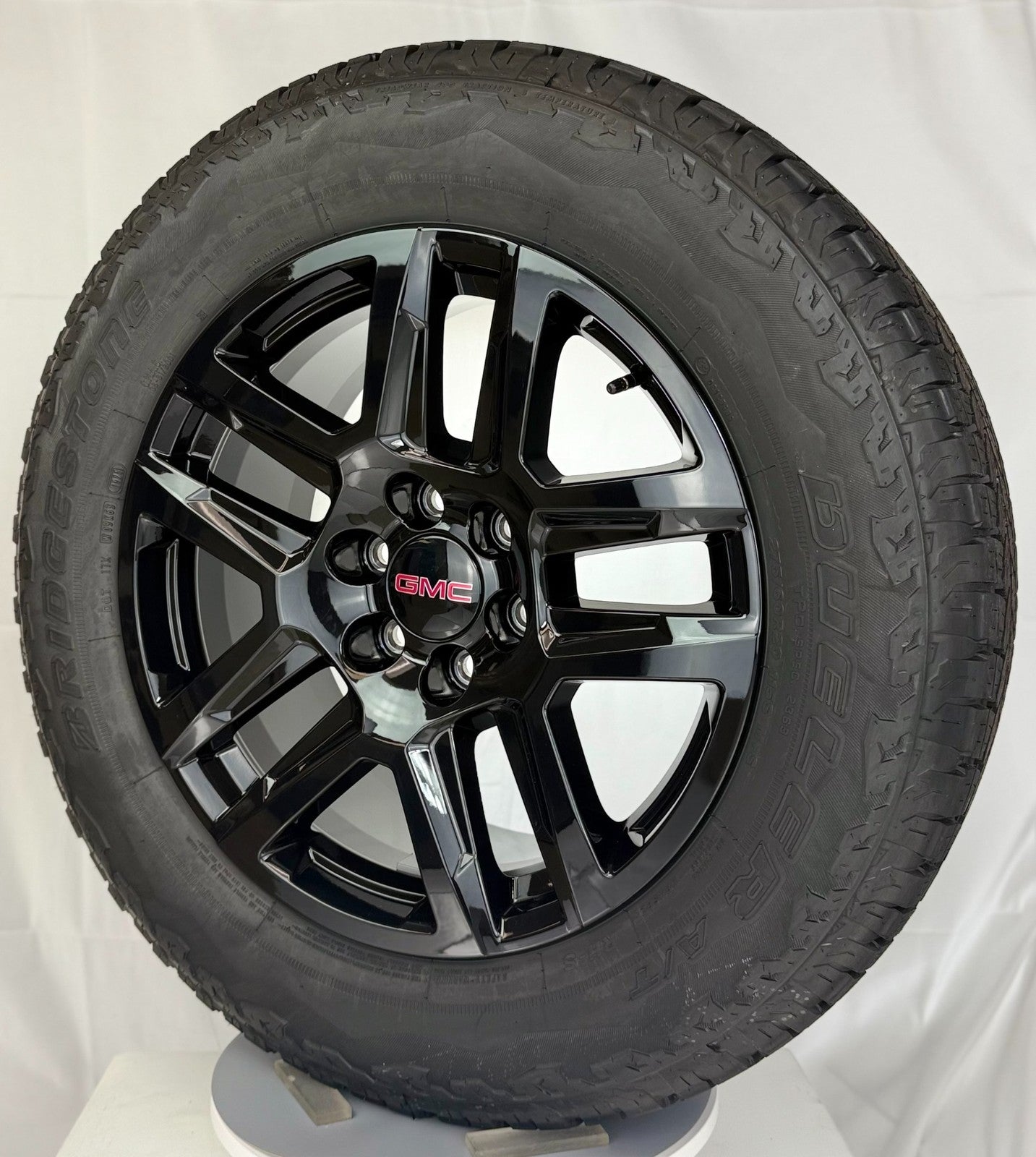 20" GMC Sierra Yukon Gloss Black OEM Wheels Bridgestone AT Tire TPMS LUG NUT6