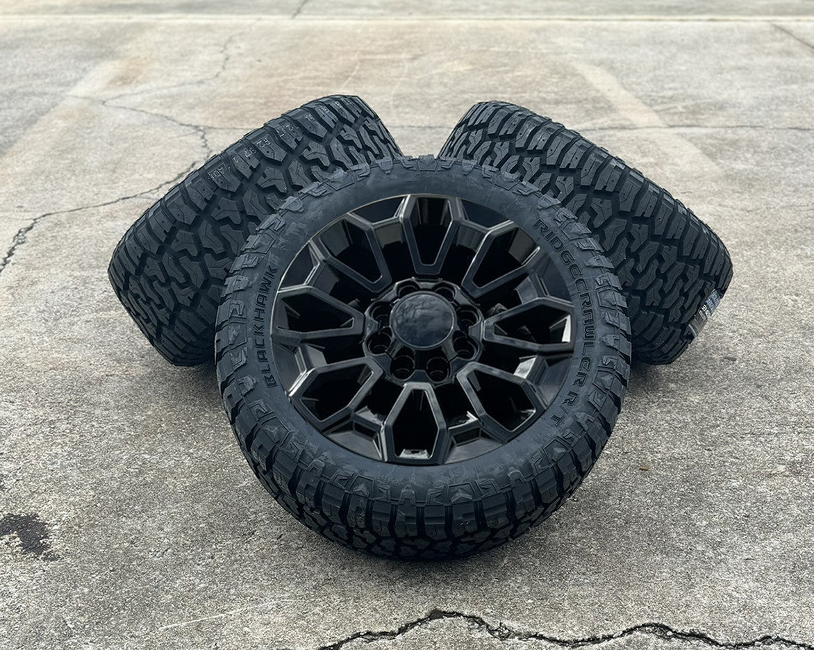 2011-2026 Chevy Silverado 2500 Black 22" 8 Lug 8-180 Wheels 33X12.50R22 RT Tires0