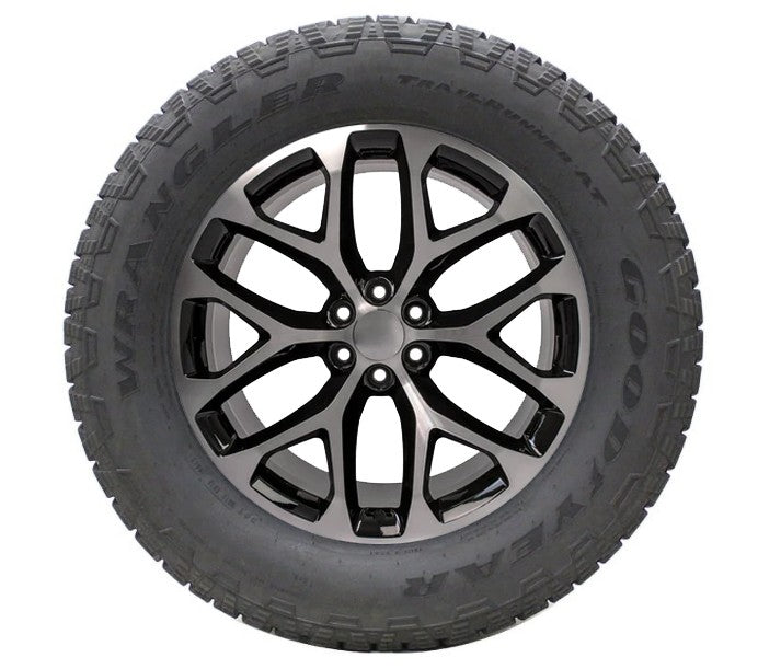 Chevy Silverado 20" Black Machine Snowflake NEW Wheels Goodyear AT Takeoff Tires1