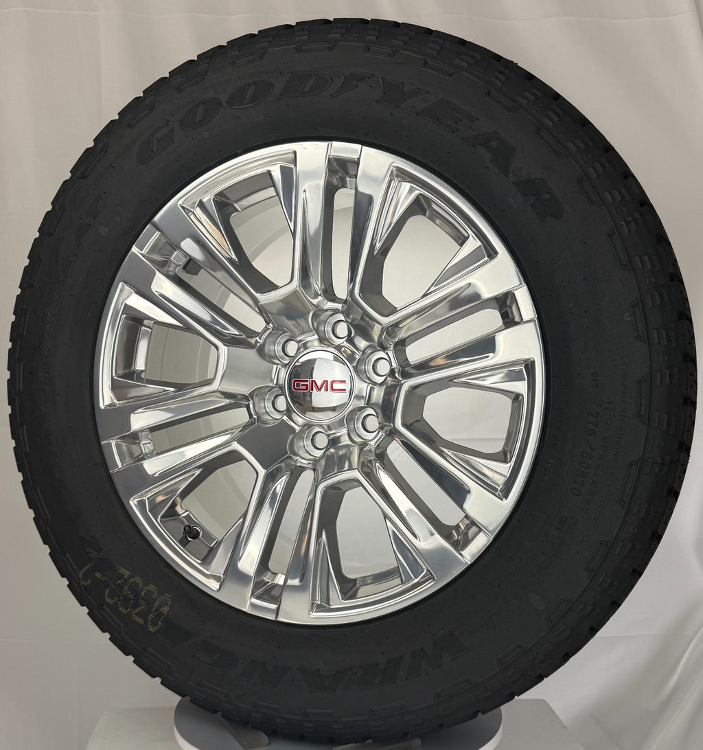 20" GMC Sierra Polished Denali OEM Wheels Goodyear AT Tires New Takeoff TPMS LUG8