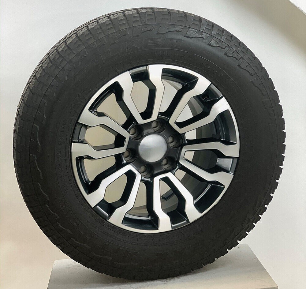 Chevy Silverado 18" Black and Machine AT4 Replica Wheels 275/65R18 A/T Tires0