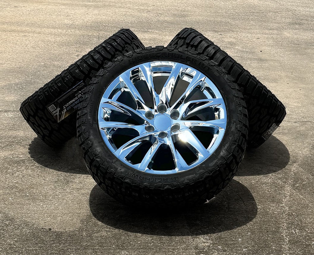 Chevy Silverado 22" Chrome 12 Spoke Replica Wheel Blackhawk RT 33X12.50R22 Tires0