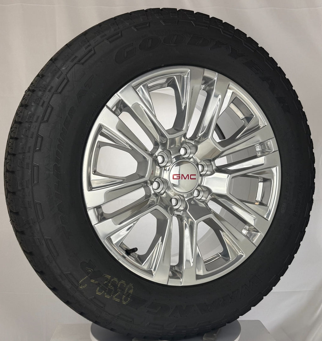 20" GMC Sierra Polished Denali OEM Wheels Goodyear AT Tires New Takeoff TPMS LUG0