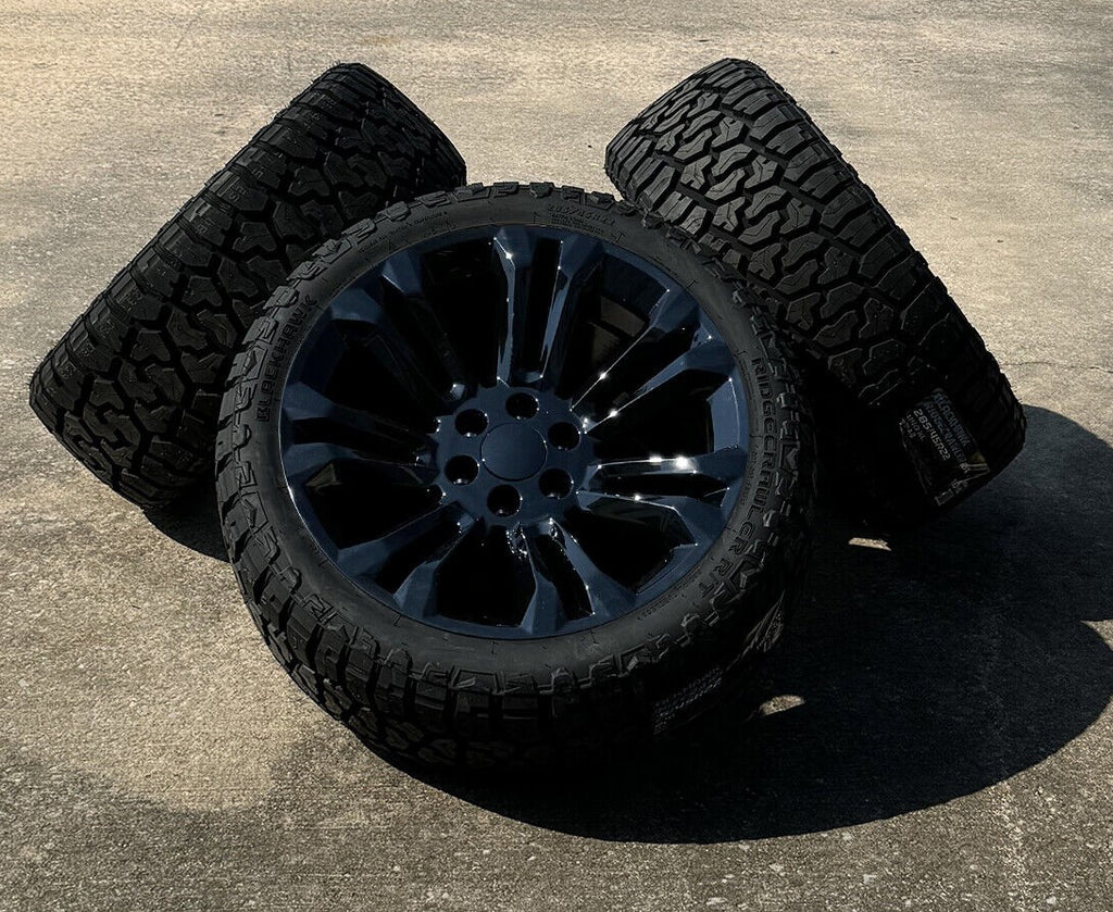 Black 7 Split Spoke 22" Wheels Blackhawk R/T Tires GMC Sierra Yukon Denali Set 40