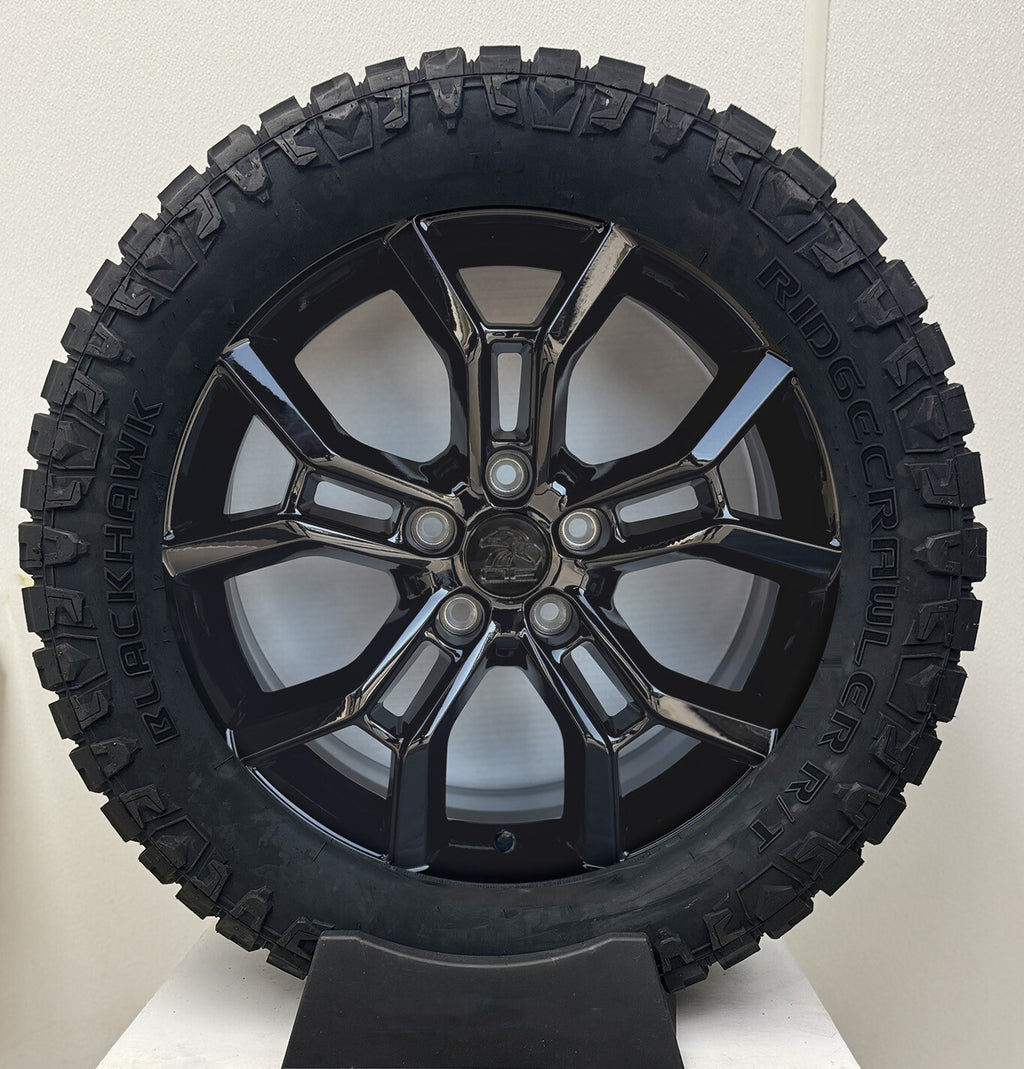 Jeep Gladiator 20" Gloss Black Replica Wheels Blackhawk R/T Tires TPMS Set of 40
