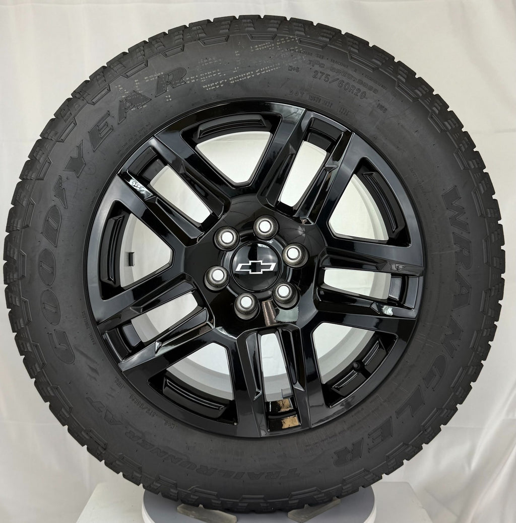 20" Chevy Silverado Black Trail Boss OEM Wheels Goodyear A/T Tire Lug Nuts0