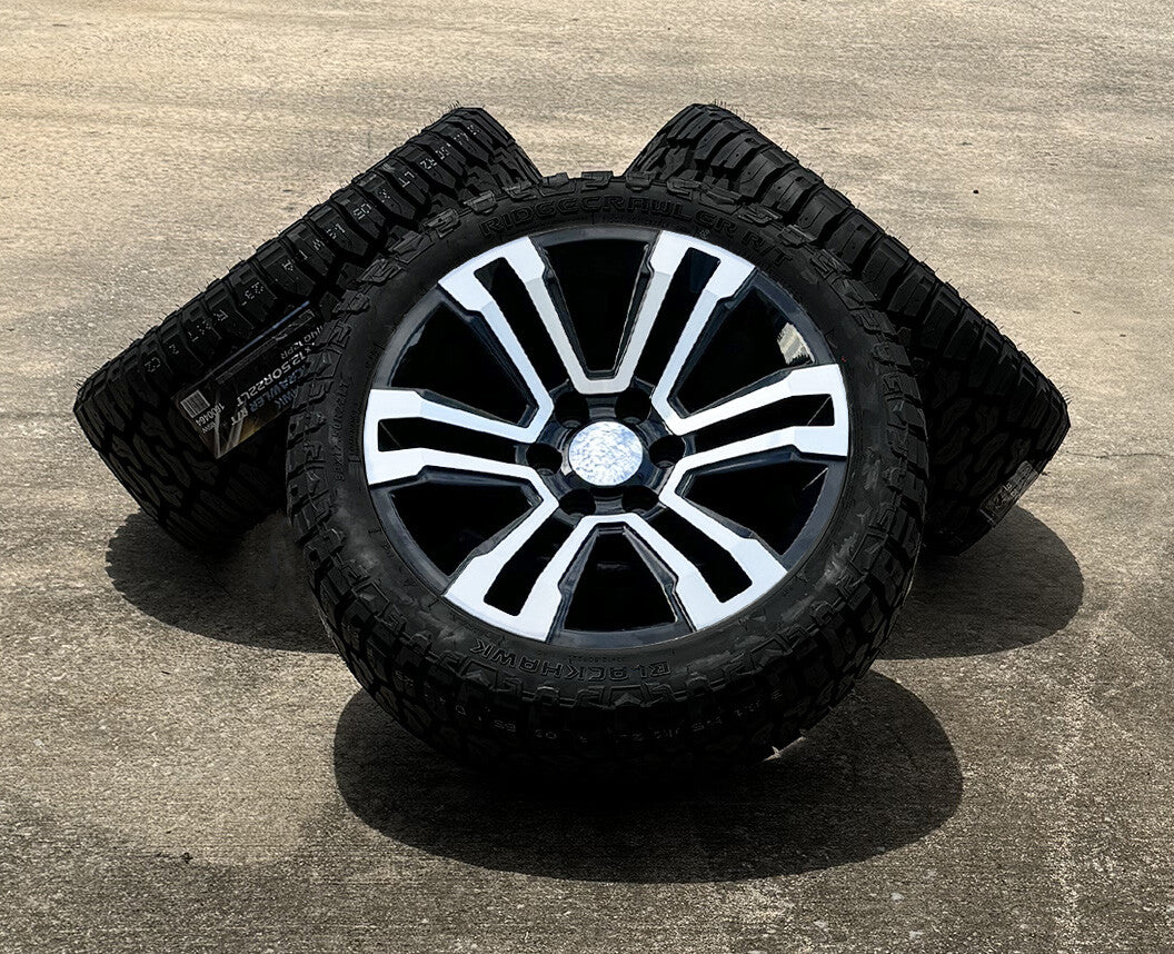 Black & Machine 22" Denali Split Wheels 33X12.50R22 R/T Tires GMC Sierra Yukon0