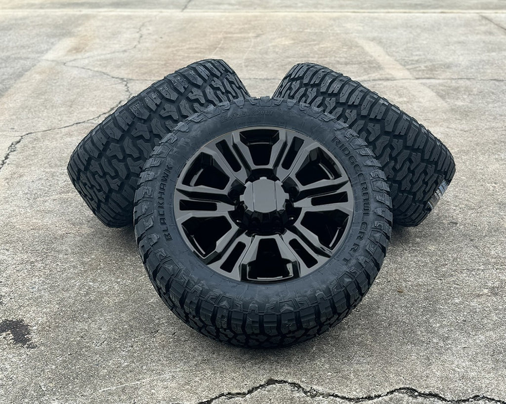 2011-2026 Chevy Silverado 2500 Black Split Spoke 20" 8-180 Wheels 33X12.50R20 RT0