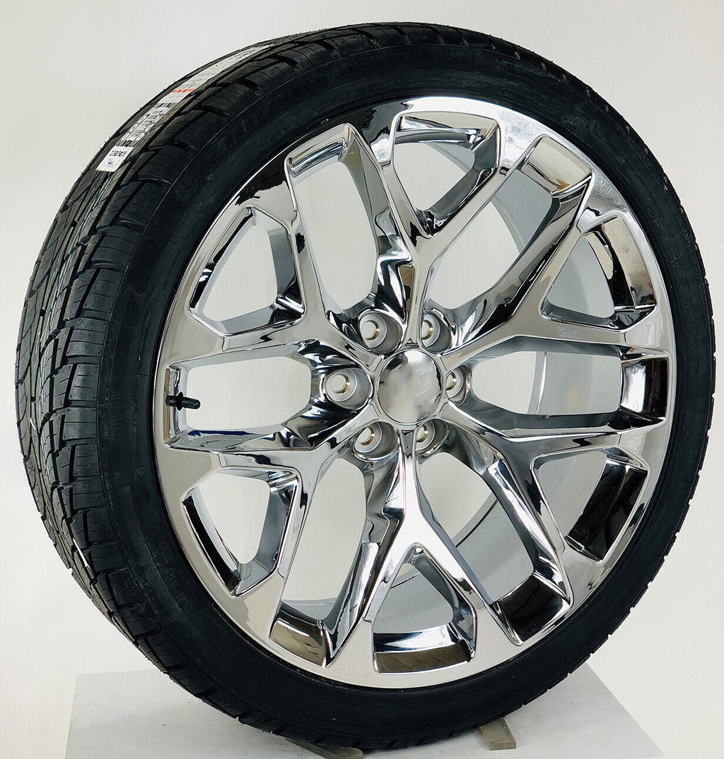 Chrome Snowflake 24" Wheels Tires TPMS Chevy Silverado Tahoe GMC Sierra Yukon0