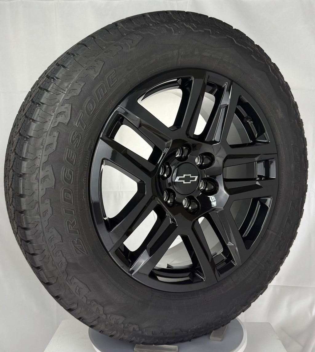 20" Chevy Silverado Black Trail Boss OEM Wheels Bridgestone AT Tire New Takeoff2