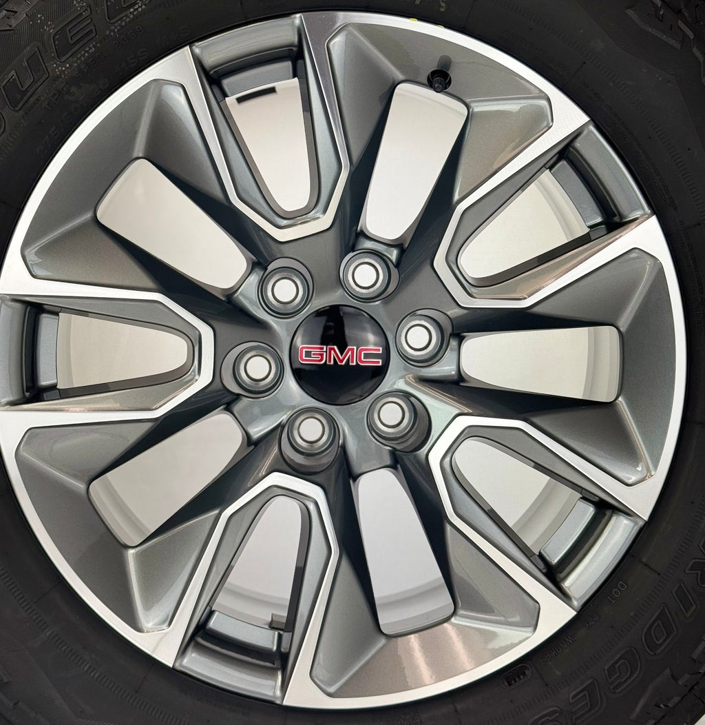 20" GMC Sierra Yukon Gunmetal OEM Wheels Bridgestone A/T Tires TPMS New Takeoff2