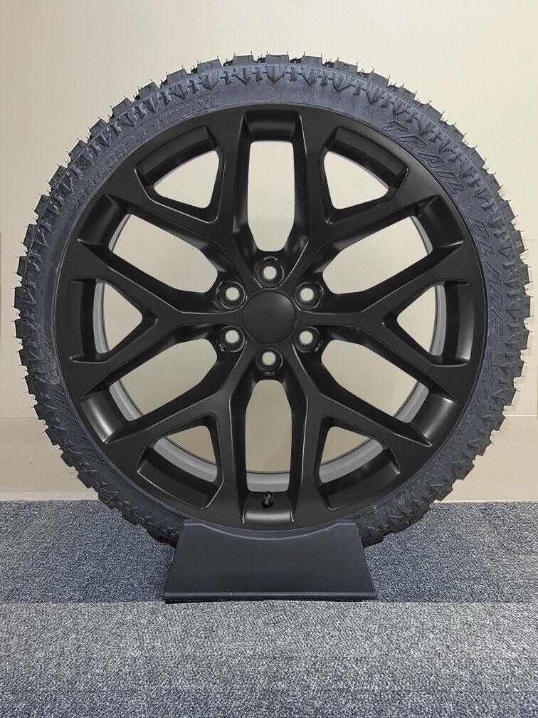 24" Satin Black Snowflake Wheels XT Tires Chevy Silverado Tahoe GMC Sierra Yukon1