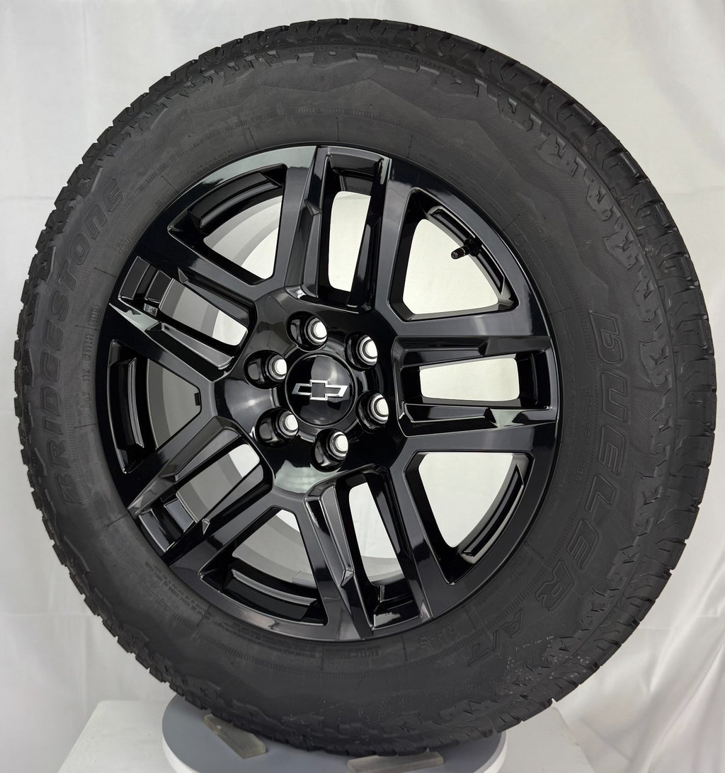20" Chevy Silverado Black Trail Boss OEM Wheels Bridgestone AT Tire New Takeoff7