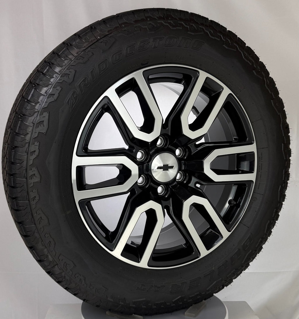 20" Chevy Silverado Tahoe Black And Machine OEM Wheels Bridgestone AT Tires8