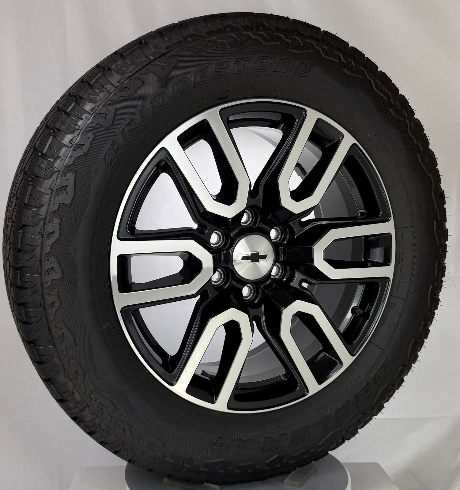 20" Chevy Silverado Tahoe Black And Machine OEM Wheels Bridgestone AT Tires8