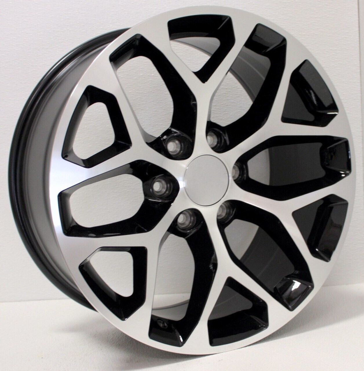 Chevy 20" Black & Machine Snowflake Wheels For 2000-26 Silverado Tahoe Suburban0