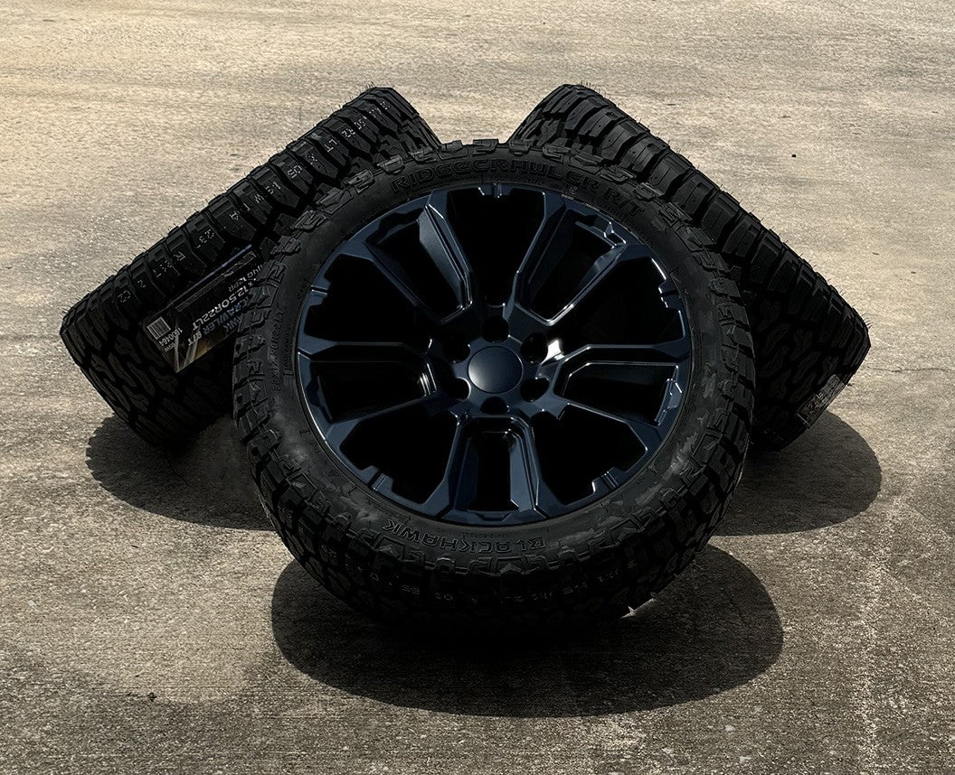 22" Gloss Black Wheels 33X12.50R22 Blackhawk R/T Tires GMC Sierra Yukon Denali0