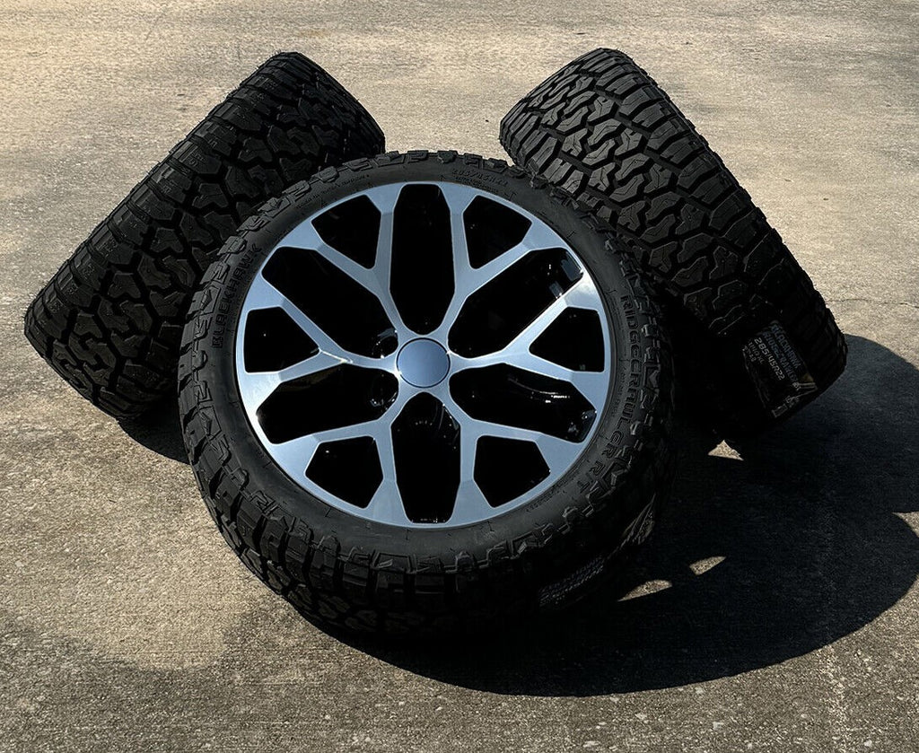 Black And Machined Snowflake 22" Wheels Blackhawk R/T Tires GMC Sierra Yukon0