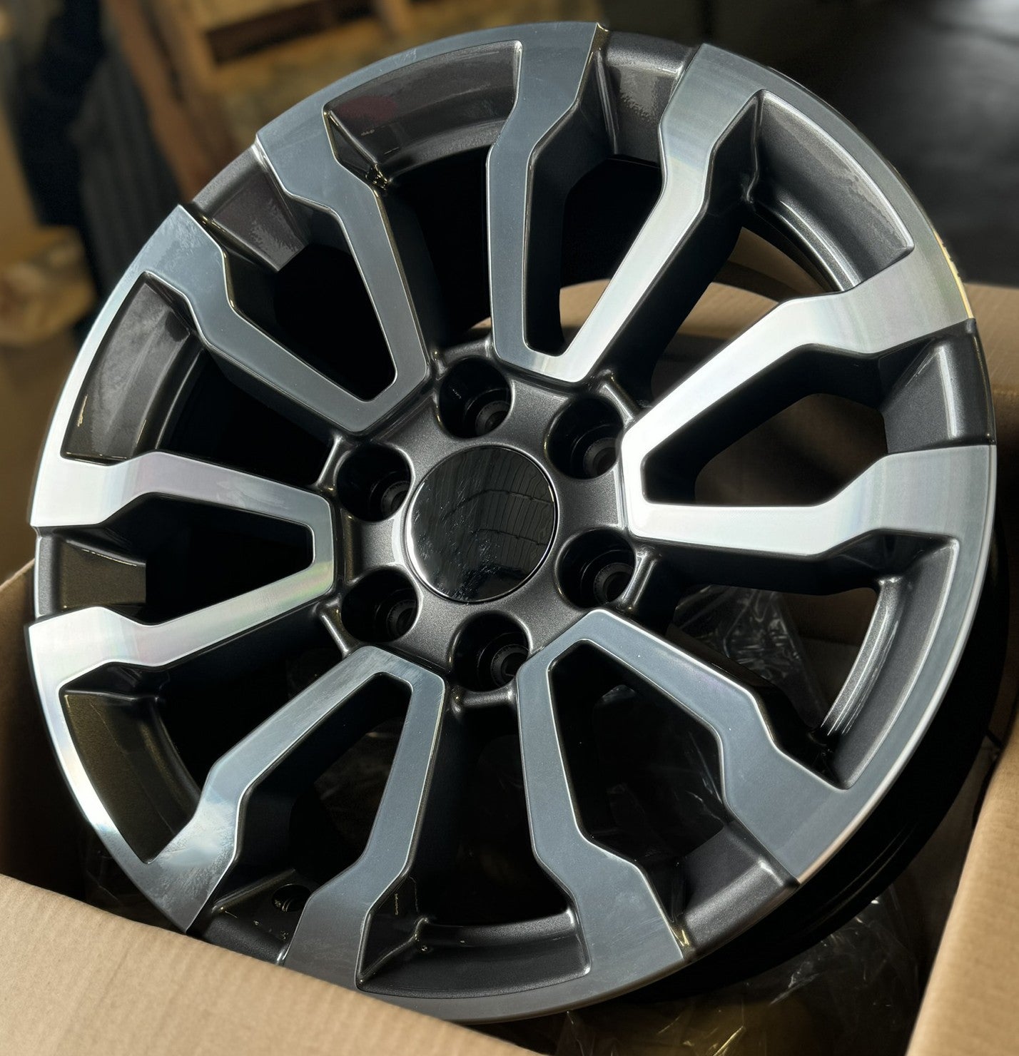 2023-2026 Chevy Colorado Gunmetal Machine 18" AT4 Style Wheels Goodyear MT Tires3