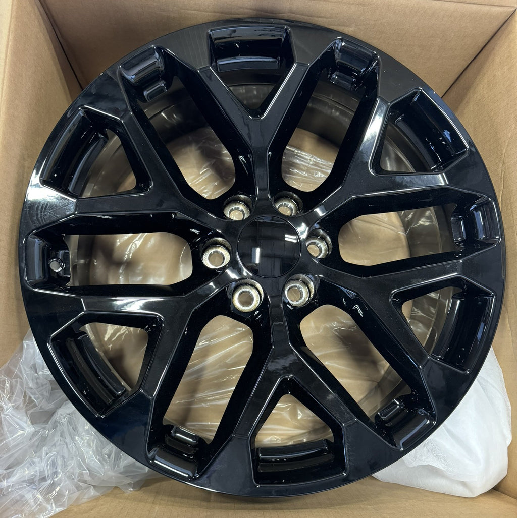 Chevy Silverado 20" Gloss Black Snowflake NEW Wheels Bridgestone AT Takeoff Tire3