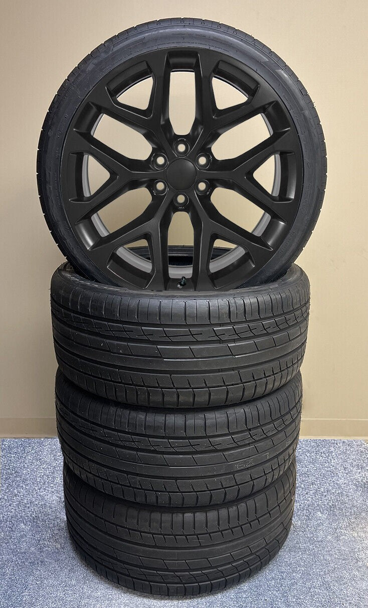 Satin Black 24" Snowflake Wheels HT Tires Chevy Silverado Tahoe GMC Sierra Yukon0