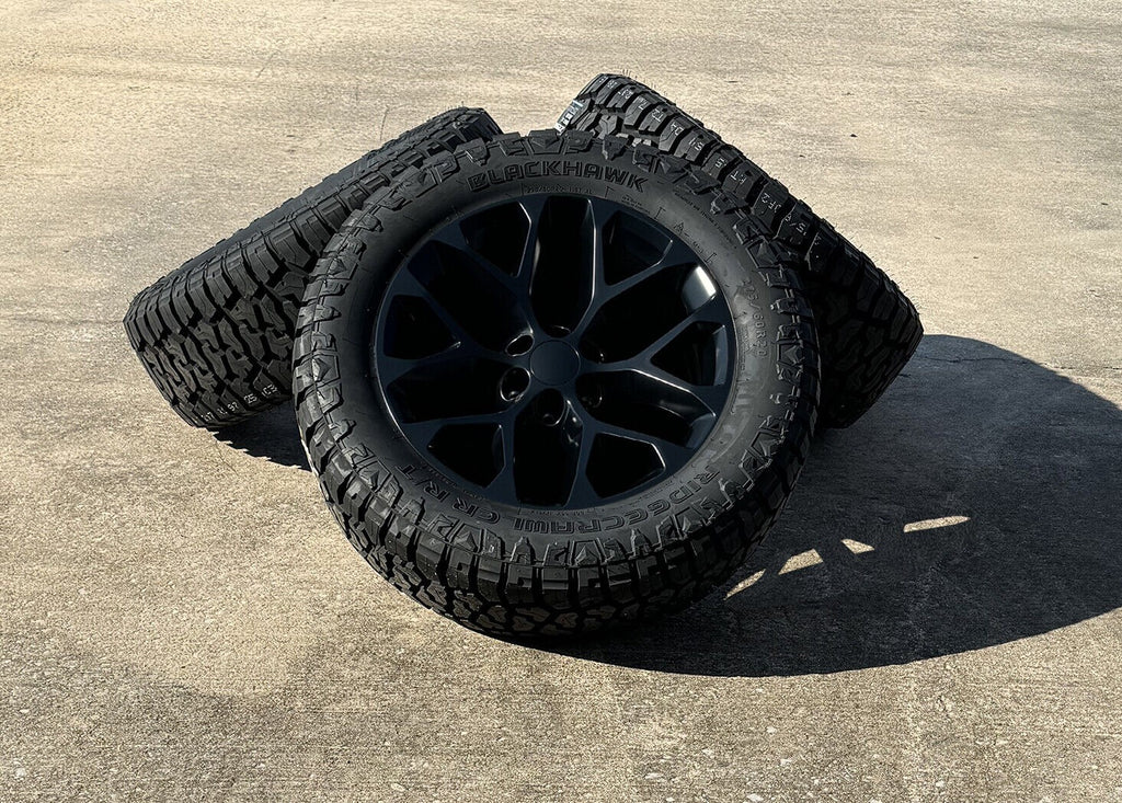 20" Matte Black Snowflake Wheels Blackhawk R/T Tires For GMC Sierra Yukon Set 40
