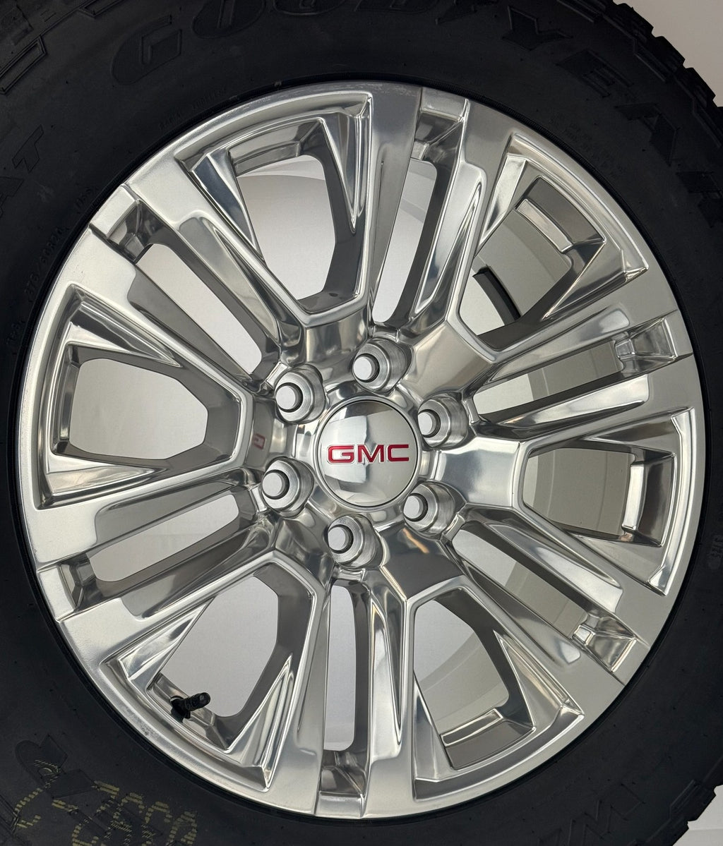 20" GMC Sierra Polished Denali OEM Wheels Goodyear AT Tires New Takeoff TPMS LUG1