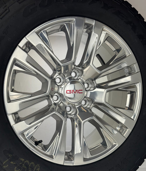 20" GMC Sierra Polished Denali OEM Wheels Goodyear AT Tires New Takeoff TPMS LUG1