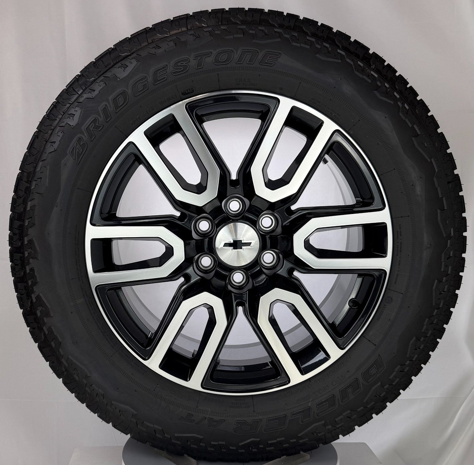 20" Chevy Silverado Tahoe Black And Machine OEM Wheels Bridgestone AT Tires0