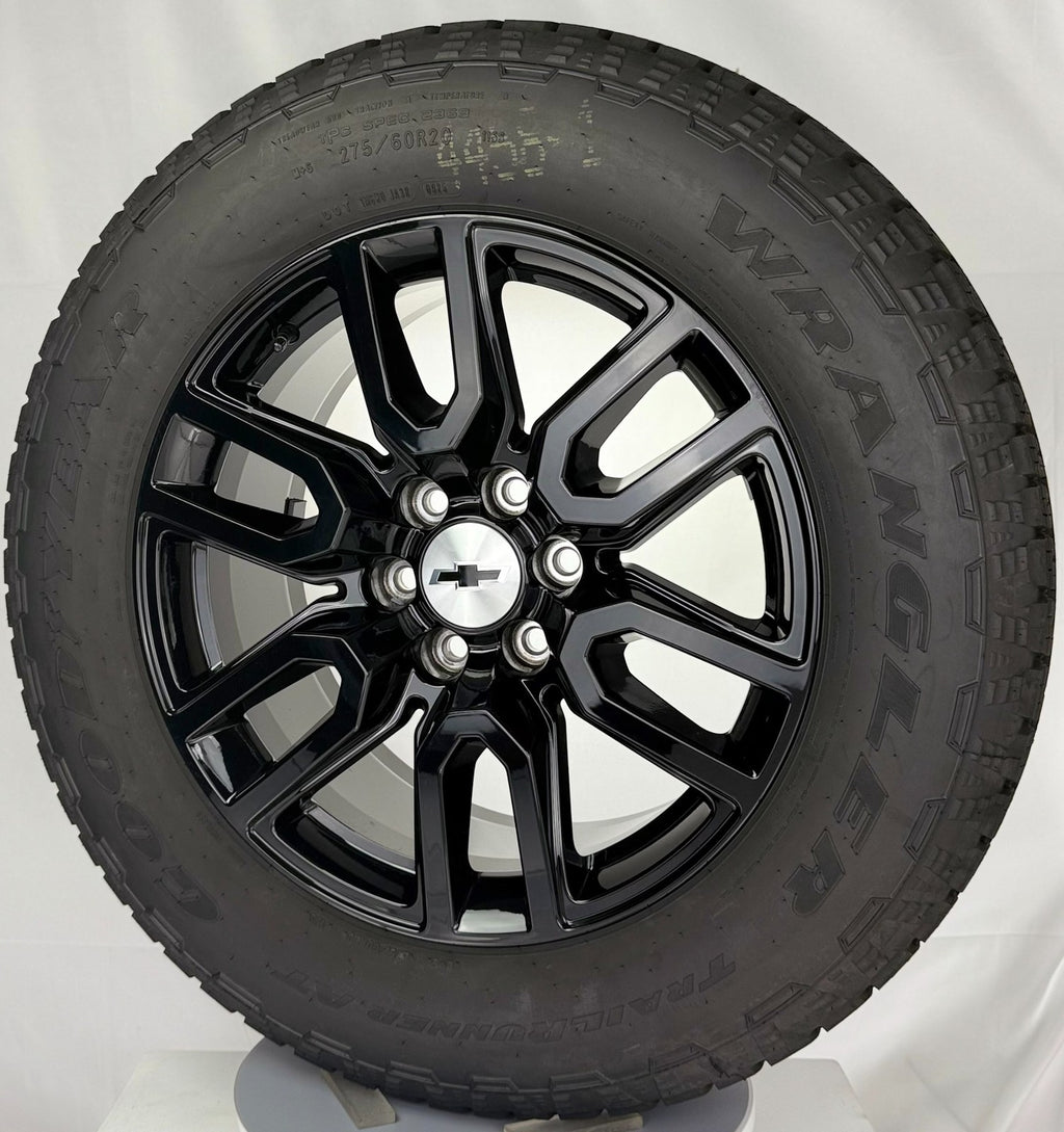 20" Chevy Silverado Tahoe Suburban Black OEM Wheels Goodyear AT Tires TPMS LUGS2